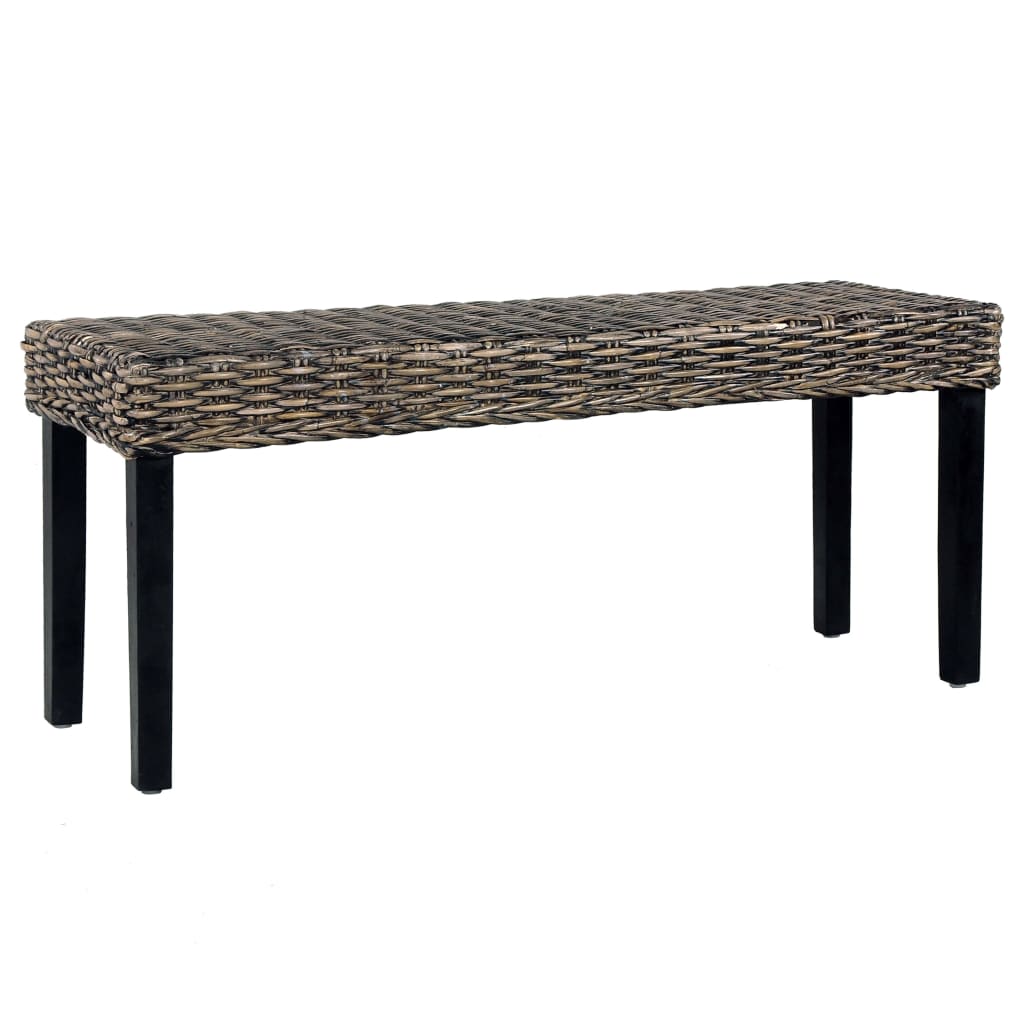 Banca cu 3 locuri, vidaXL, Ratan Kubu/Lemn de mango, 110 x 35 x 45 cm, Negru