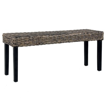 Banca cu 3 locuri, vidaXL, Ratan Kubu/Lemn de mango, 110 x 35 x 45 cm, Negru Banca cu 3 locuri, vidaXL, Ratan Kubu/Lemn de mango, 110 x 35 x 45 cm, Negru