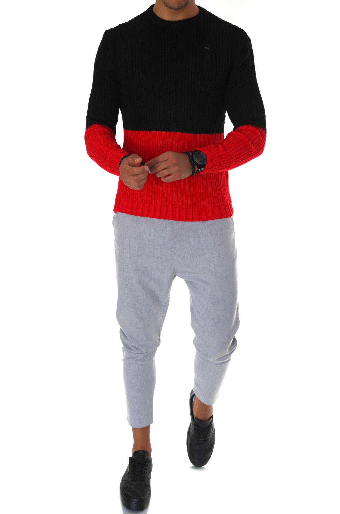 Pulover barbati, T3577, slim fit, Rosu