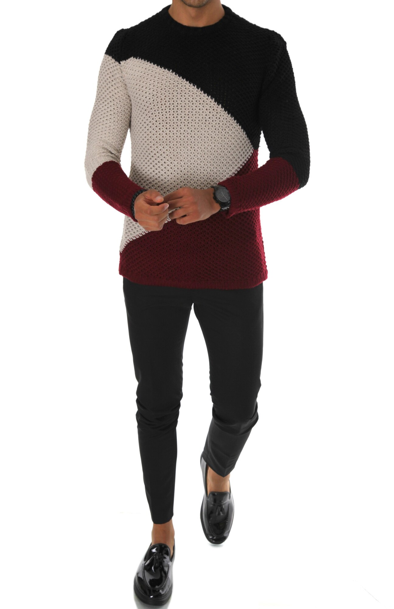 Pulover barbati, T3602, fashion, slim fit, grena, Grena