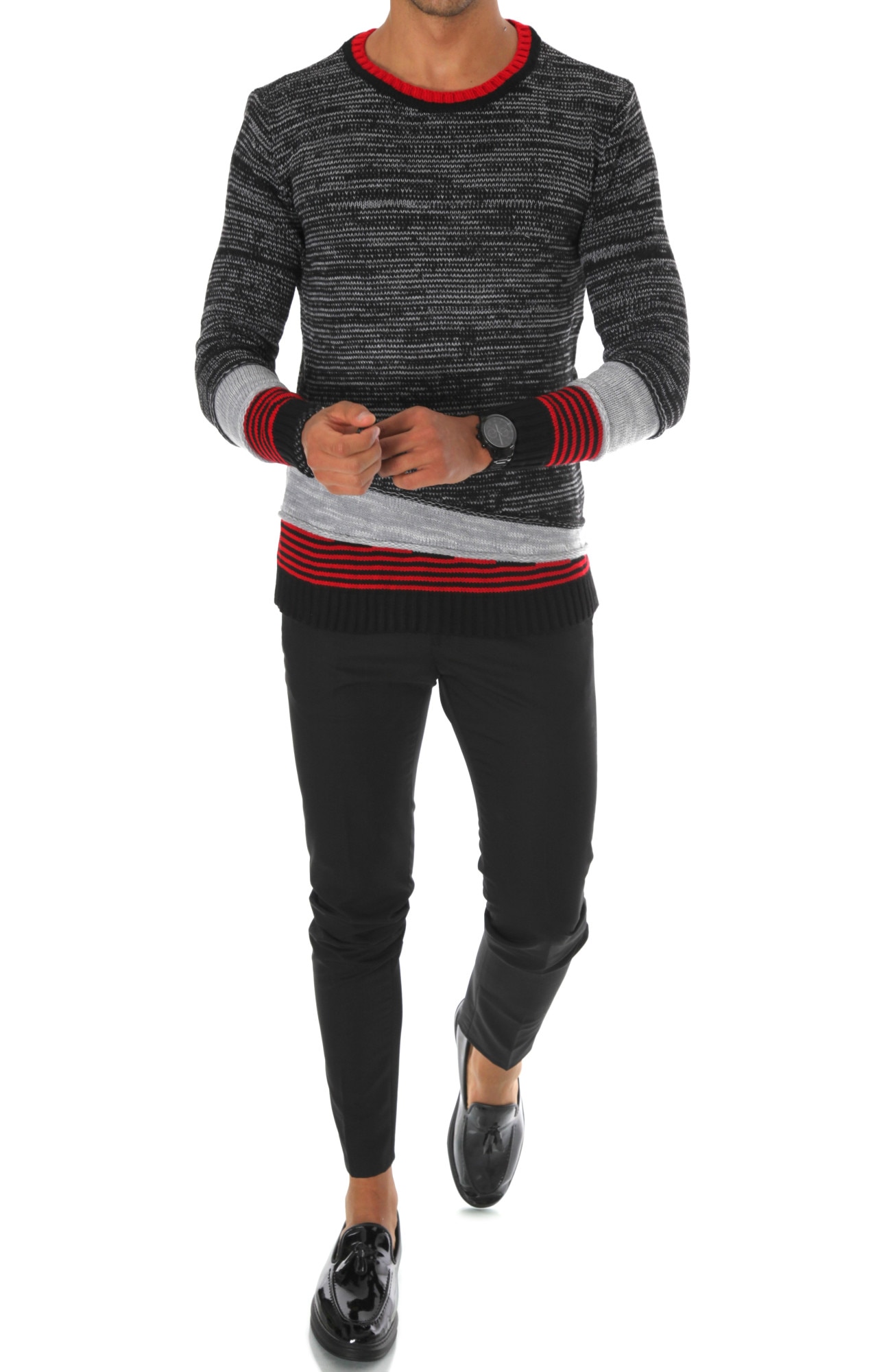 Pulover barbati, T3616, fashion, slim fit, negru, Negru