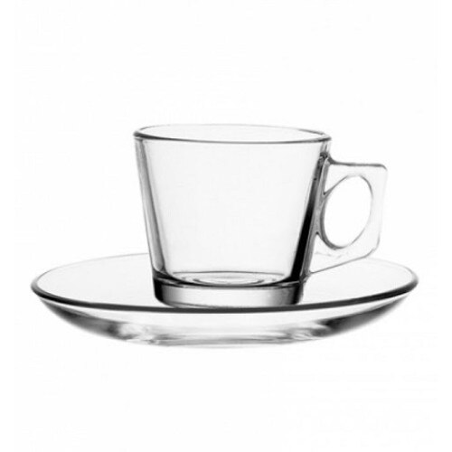 Set 6 cani cu farfurie sticla 80ml Pasabahce Vela