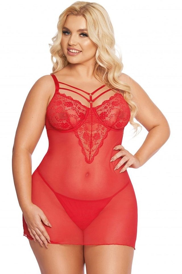 Set 2 piese, Softline, Aldona 1890, Babydoll si chilot, Rosu