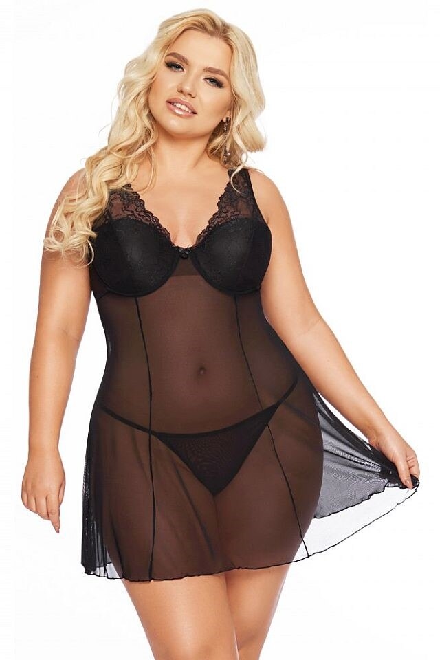 Set 2 piese, Softline Berta 1892, Babydoll si chilot, Negru