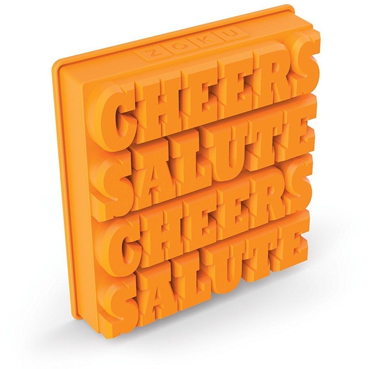Forme cu mesaj pentru gheata, Zoku Cheers or Salute, ZK139, 4 matrite, silicon, nu contine BPA, portocaliu