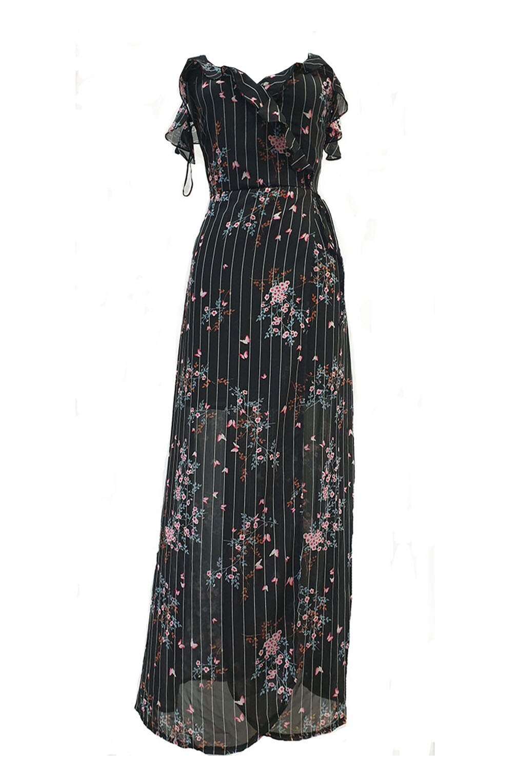 Rochie de zi Tally Weijl, negru cu dungi si imprimeu floral, XS