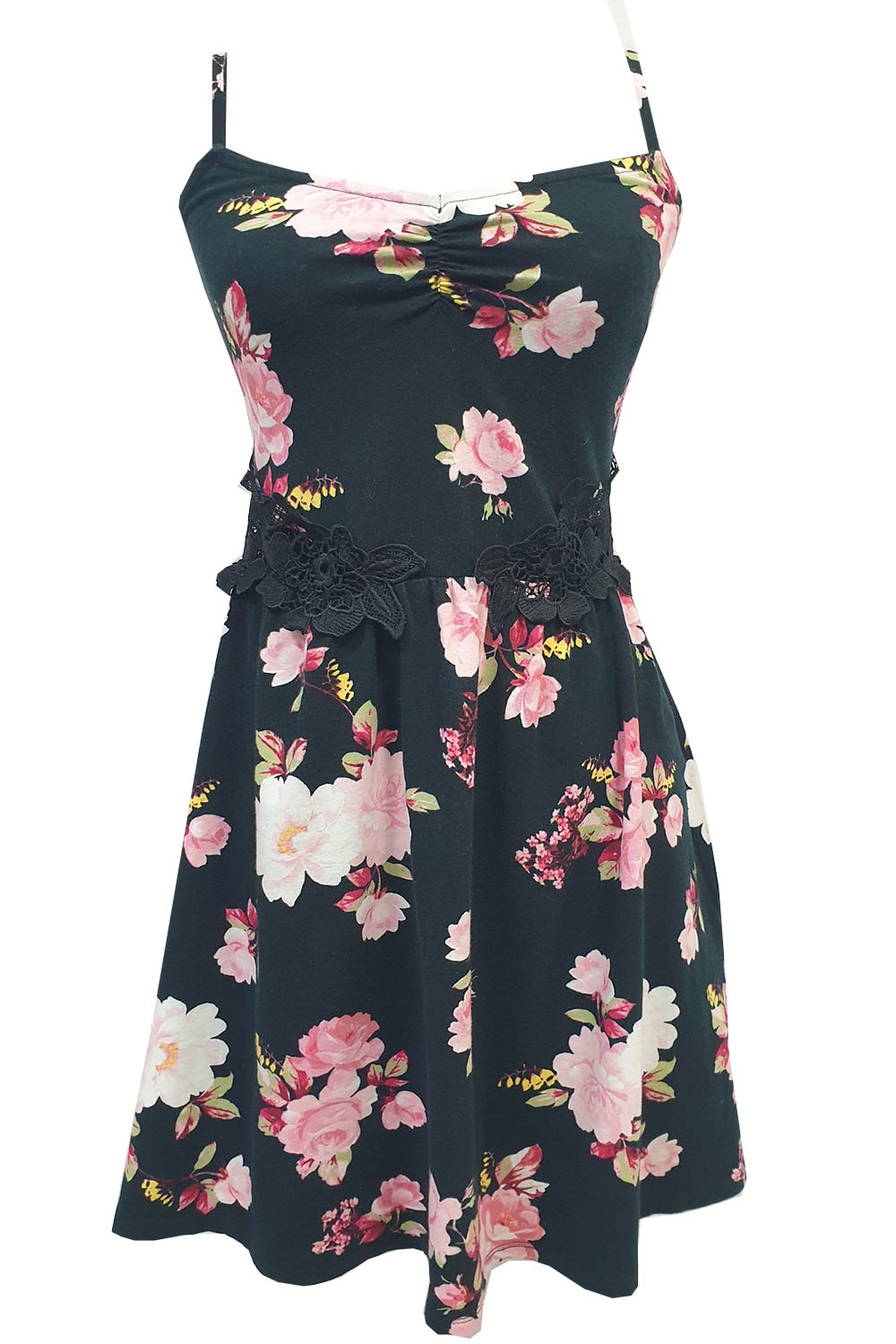 Rochie de zi neagra cu motive florale Tally Weijl, marime S,material bumbac
