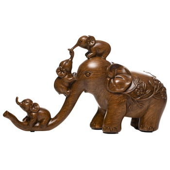 Statueta elefant cu pui KHERI II, realizata manual din rasina, 30 cm Statueta elefant cu pui KHERI II, realizata manual din rasina, 30 cm