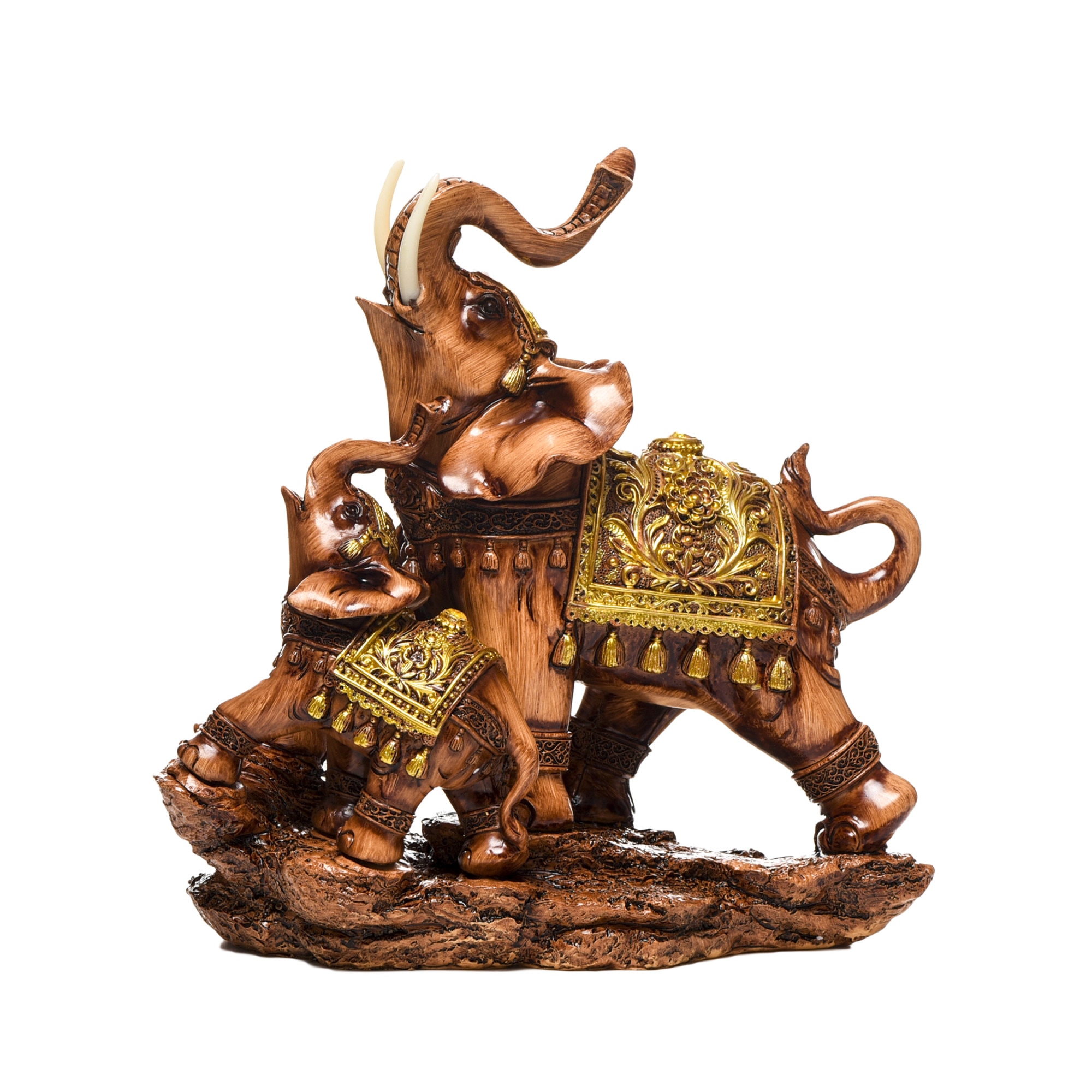 Statueta decorativa elefant cu pui ZOLA II, confectionata manual din rasina, 26 cm