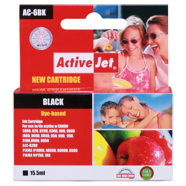 Kompatibilis fogyóeszköz ActiveJet AC-6BK, Canon BCI-6BK, fekete