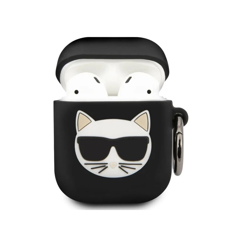 Husa Protectie Originala Karl Lagerfeld Pentru Airpods 1/2 Negru, colectia Choupette - Klaca2silchbk