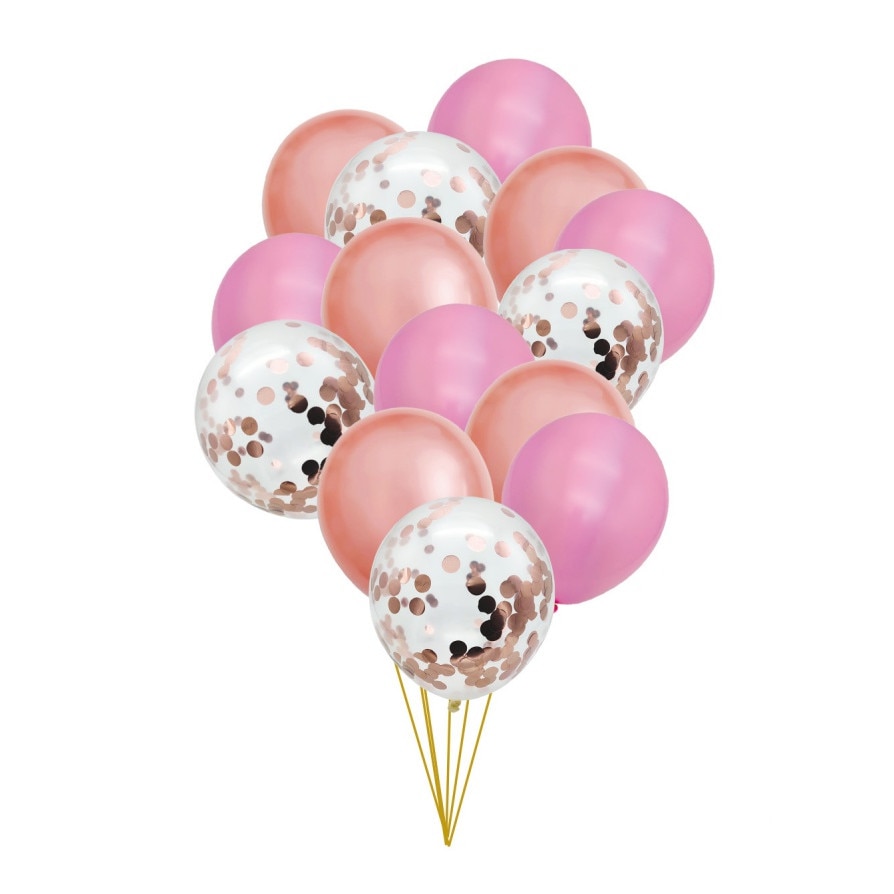 Set 15 baloane cu confetti , roz , 30 cm