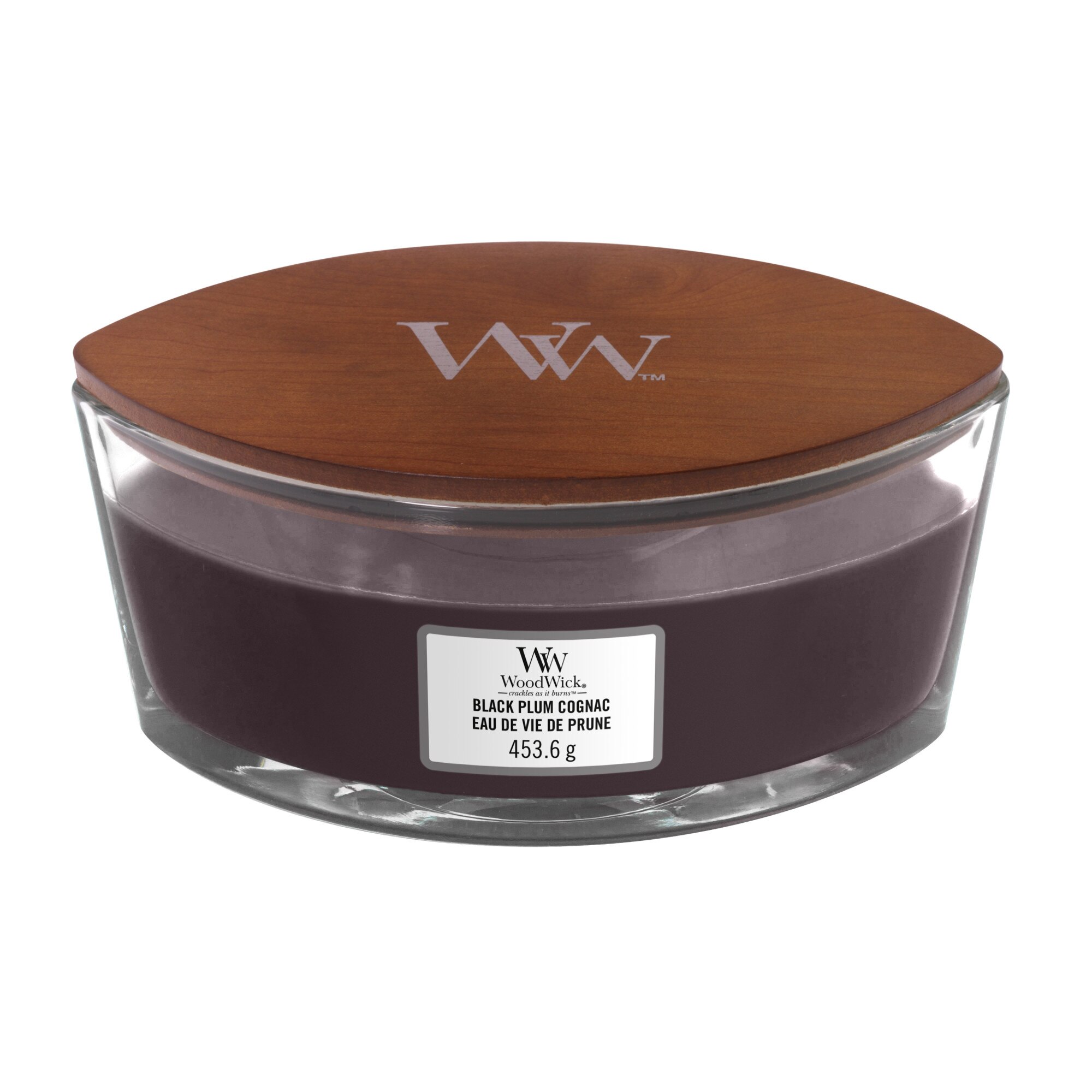 Lumanare Parfumata Ellipse Black Plum Cognac, WoodWick®