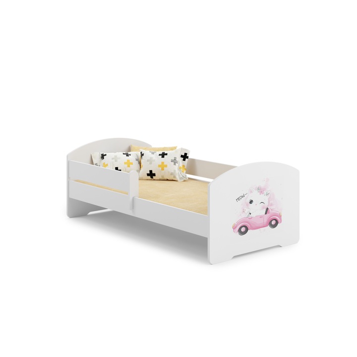Pat pentru copii, balustrada de siguranta, LUK "pisica" 144x78x58, saltea