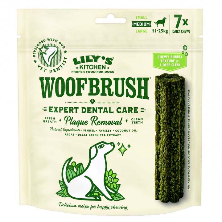 Recompense pentru caini Lily's Kitchen Woofbrush, Medium, Natural Dental Dog Chew, 7 Pack, 196g