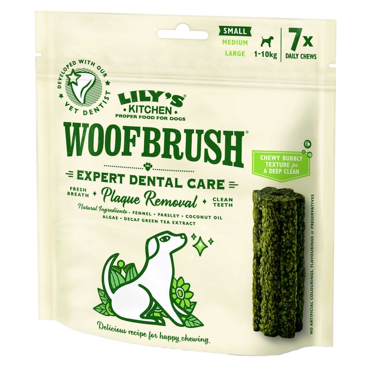 Lily's Kitchen Woofbrush Jutalomfalat, kis kutyáknak, természetes fogászati kutyarágó, 7 csomag, 154 g