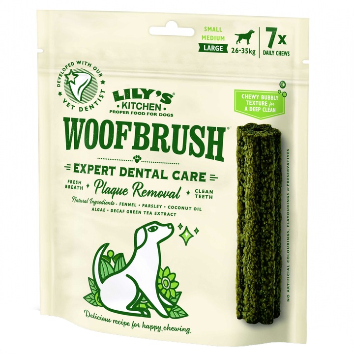 Recompense pentru caini Lily's Kitchen Woofbrush, Large, Natural Dental Dog Chew, 7 Pack, 329g