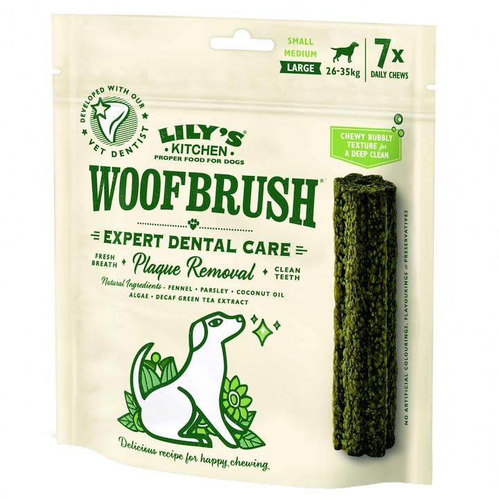 Lily's Kitchen Woofbrush Jutalomfalat, nagyméretű kutyáknak, természetes fogászati kutyarágó, 7 csomag, 329 g