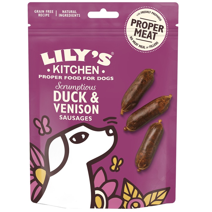 Recompense pentru caini Lily's Kitchen Scrumptious Duck & Venison Sausages, 70g