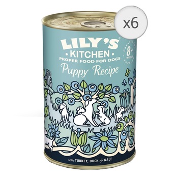 Hrana umeda pentru caini Lily's Kitchen Puppy Recipe With Turkey, Duck & Kale, 6 x 400g Hrana umeda pentru caini Lily's Kitchen Puppy Recipe With Turkey, Duck & Kale, 6 x 400g