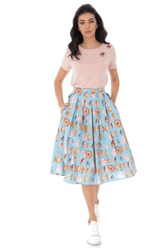 Fusta cu imprimeu din scoici - ROH - FR481, Albastru Fusta cu imprimeu din scoici - ROH - FR481, Albastru