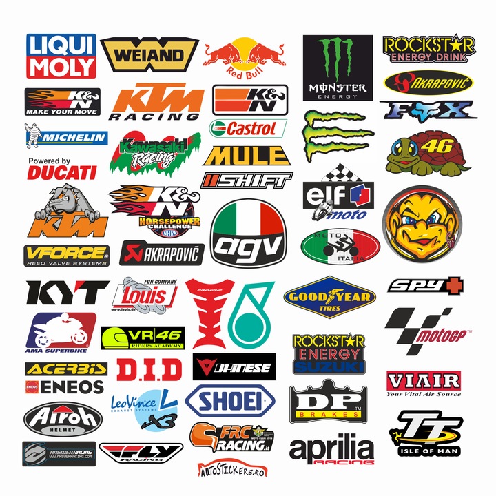 Set 50 bucati Stickere Moto Brands