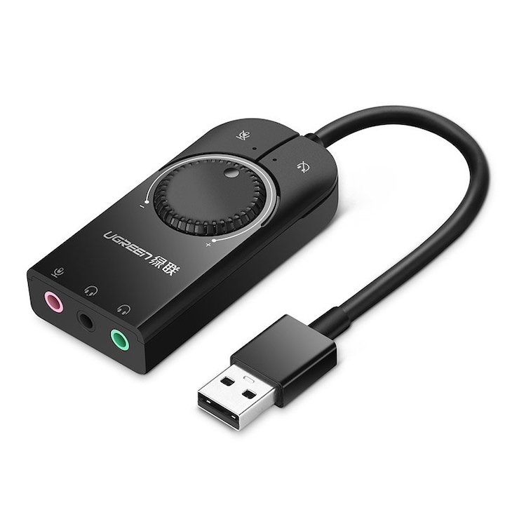 Адаптер Ugreen, USB, аудио с управление на звука, 15cm, черен