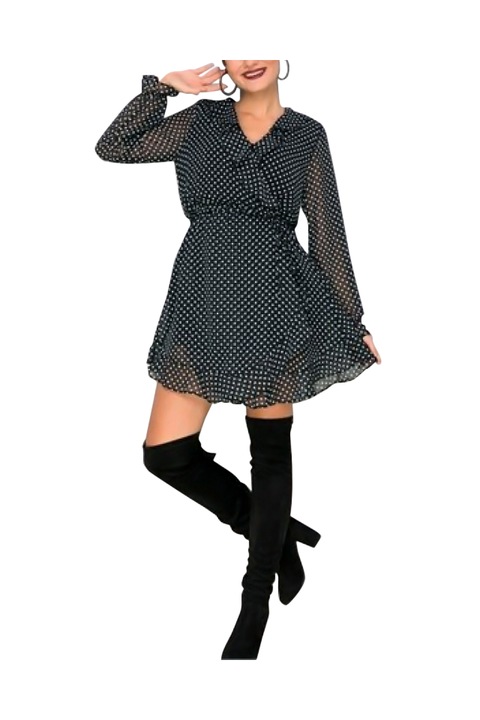 Рокля Eviza, Точки, Шифон, Черно и бяло