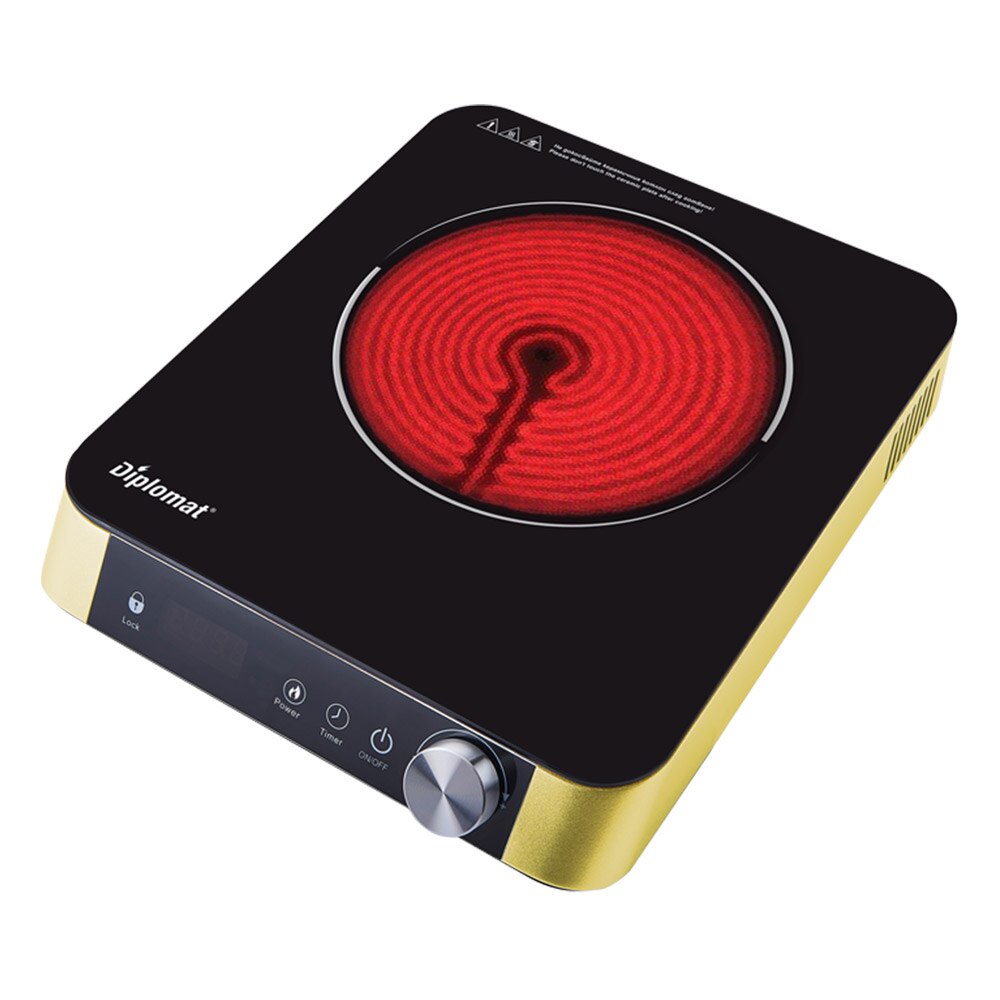 Plita ceramica Diplomat DGC A1813K Yellow, 2000W, Negru/Galben