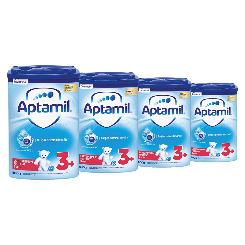 Pachet 4x lapte praf Aptamil Junior 3+, 800g, de la 3 ani, 3.2kg