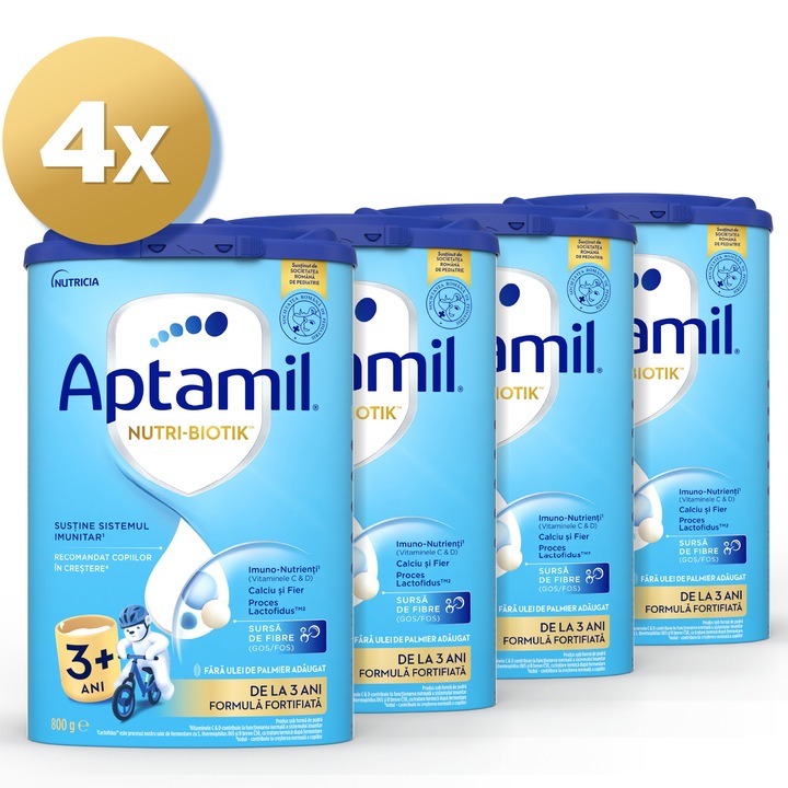 Pachet 4 x Lapte praf Aptamil NUTRI-BIOTIK 3+, 800 g, de la 3 ani, Nutricia