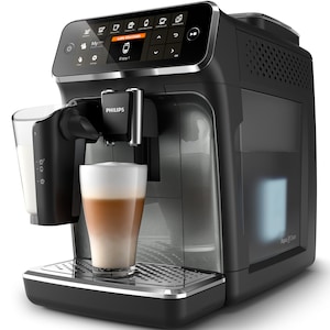 Espressor automat Philips Seria 4300 EP4349/70, sistem de lapte LatteGo, 8 bauturi, 15 bar, display digital TFT, filtru AquaClean, rasnita ceramica, optiune cafea macinata, functie MEMO 2 profiluri, Negru