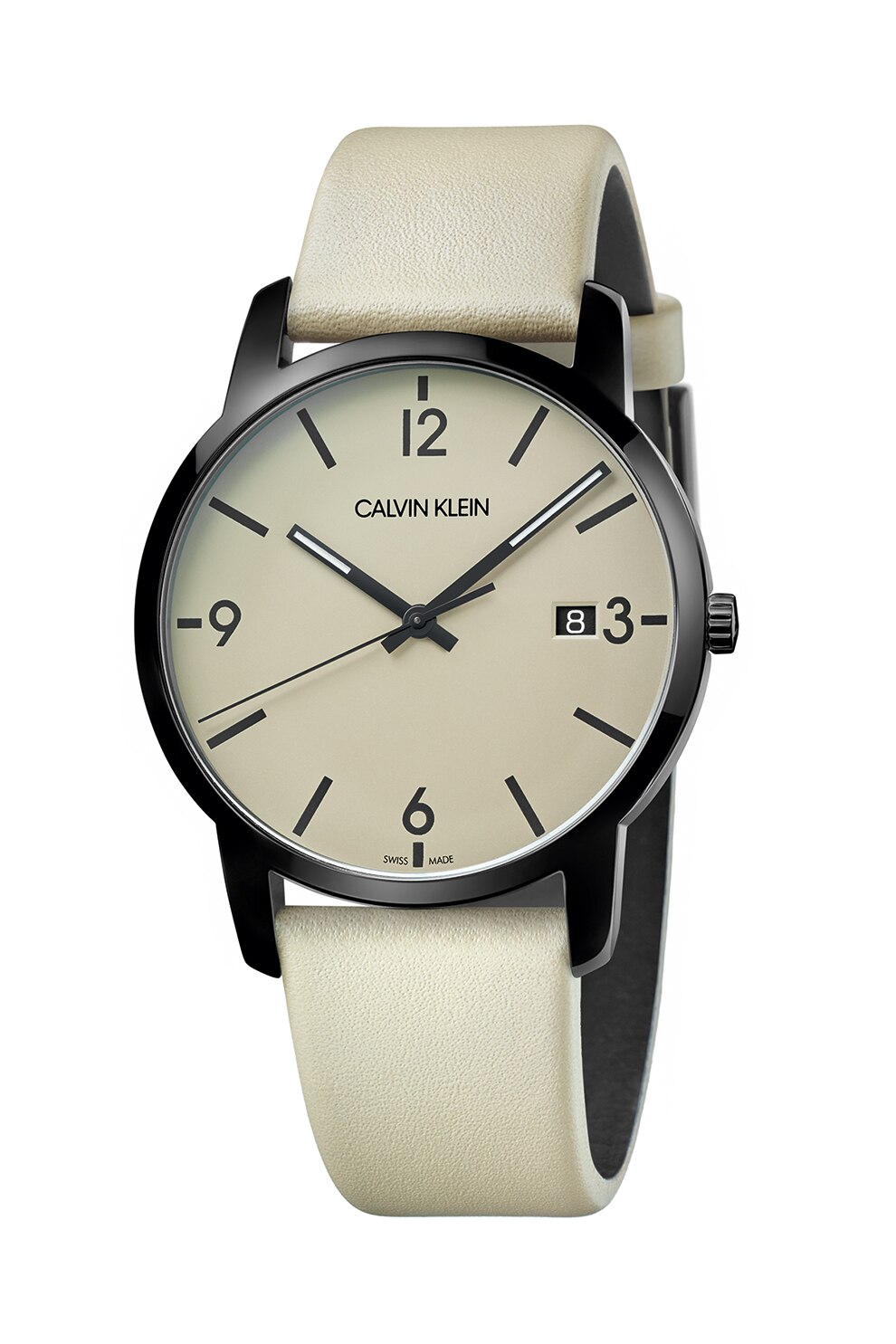 CALVIN KLEIN, Ceas quartz cu o curea de piele, Maro nisip