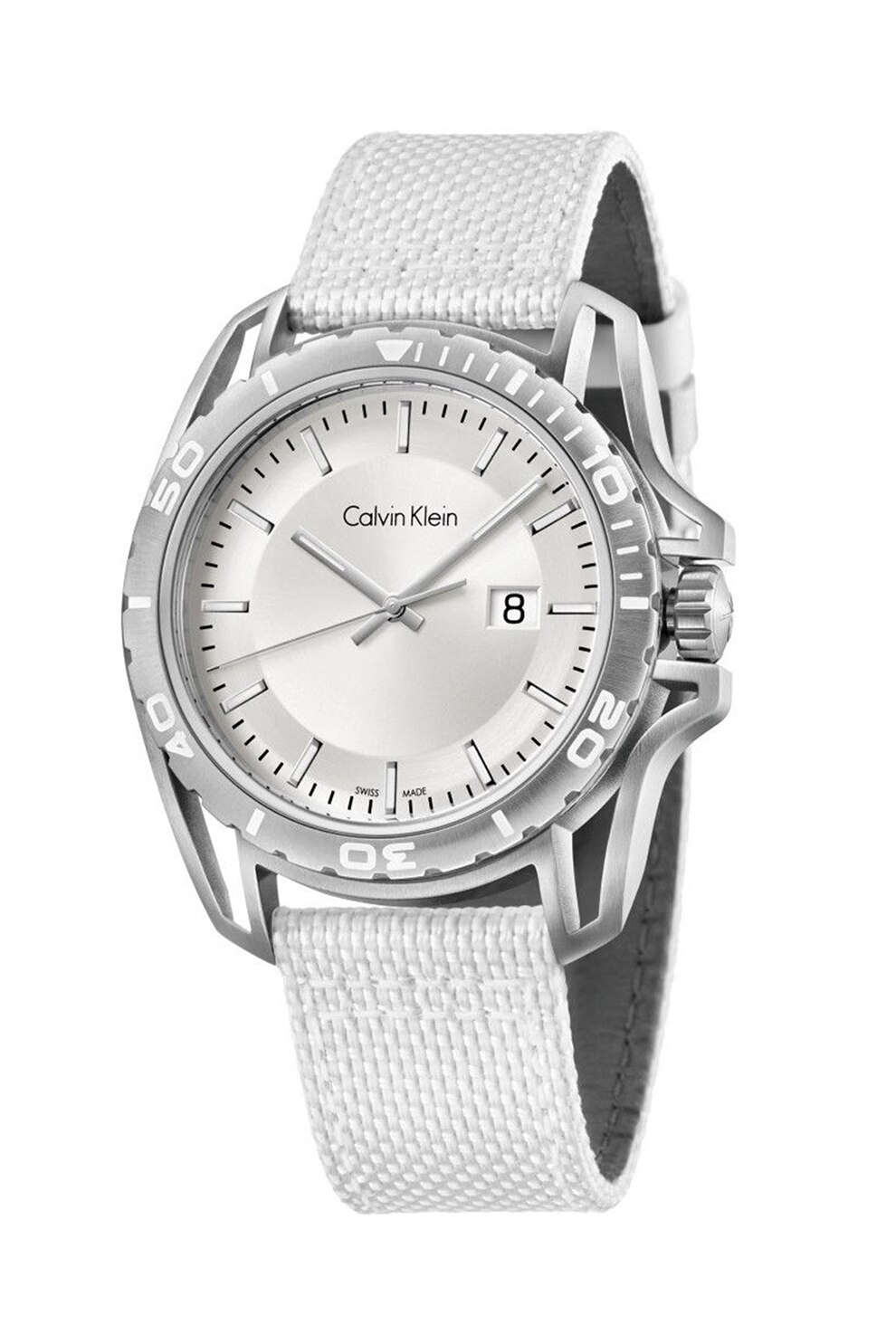 CALVIN KLEIN, Ceas cu o curea textila, Alb prafuit