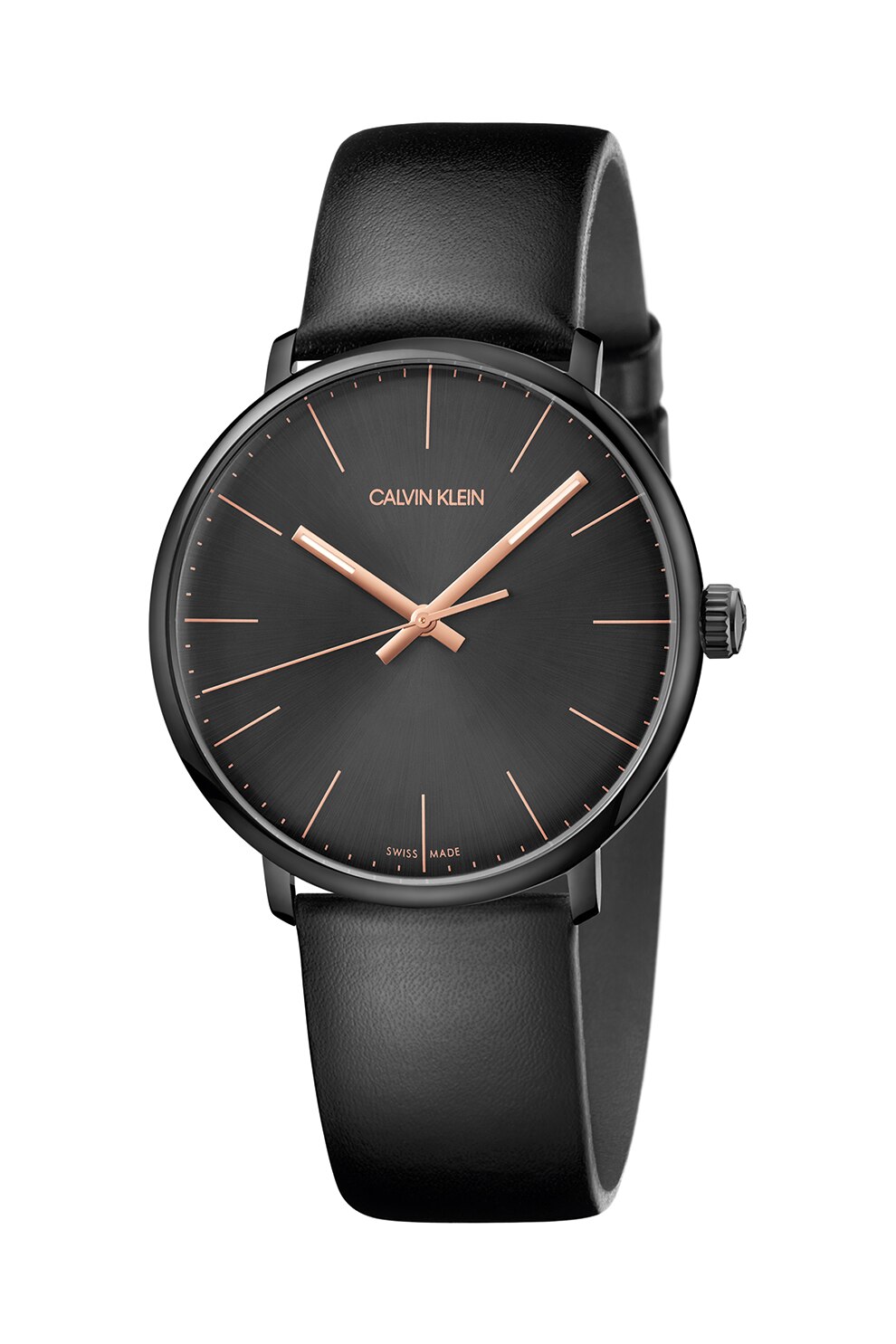 CALVIN KLEIN, Ceas cu o curea de piele, Negru