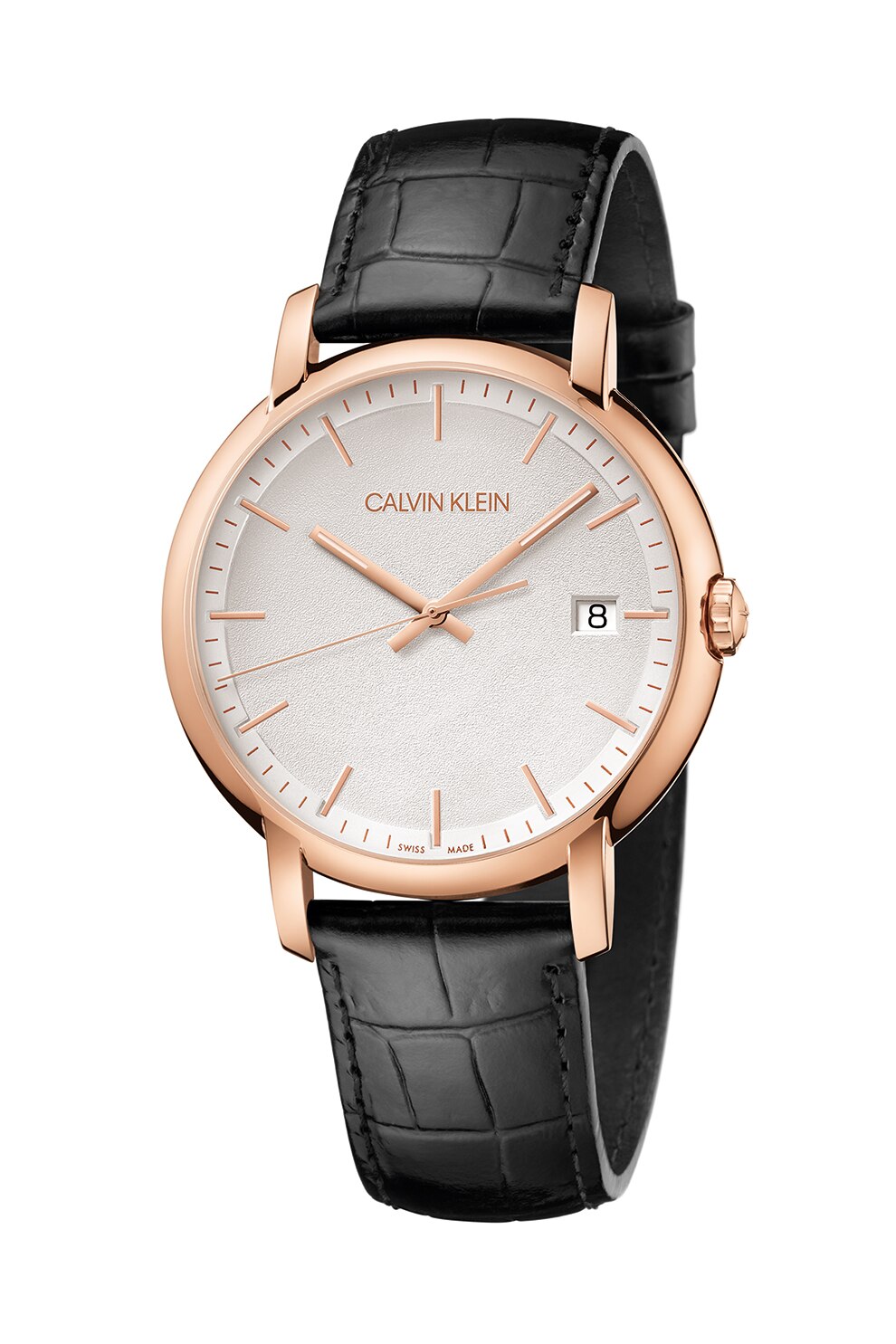 CALVIN KLEIN, Ceas quartz cu o curea de piele, Negru