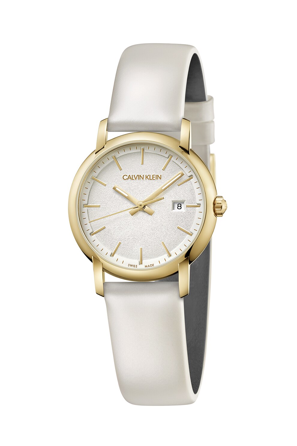 CALVIN KLEIN, Ceas quartz cu o curea de piele, Alb fildes