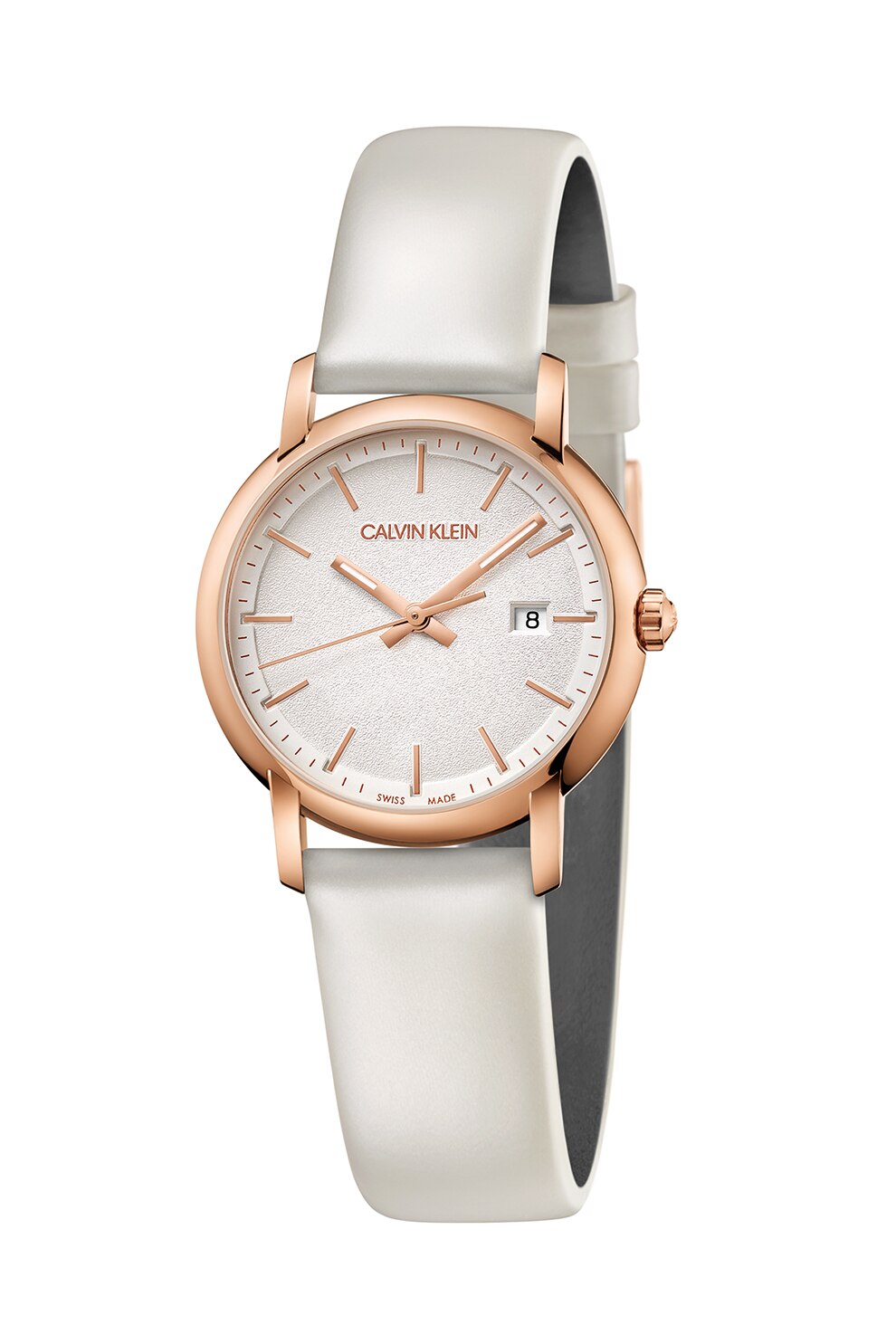 CALVIN KLEIN, Ceas quartz cu o curea de piele, Alb fildes