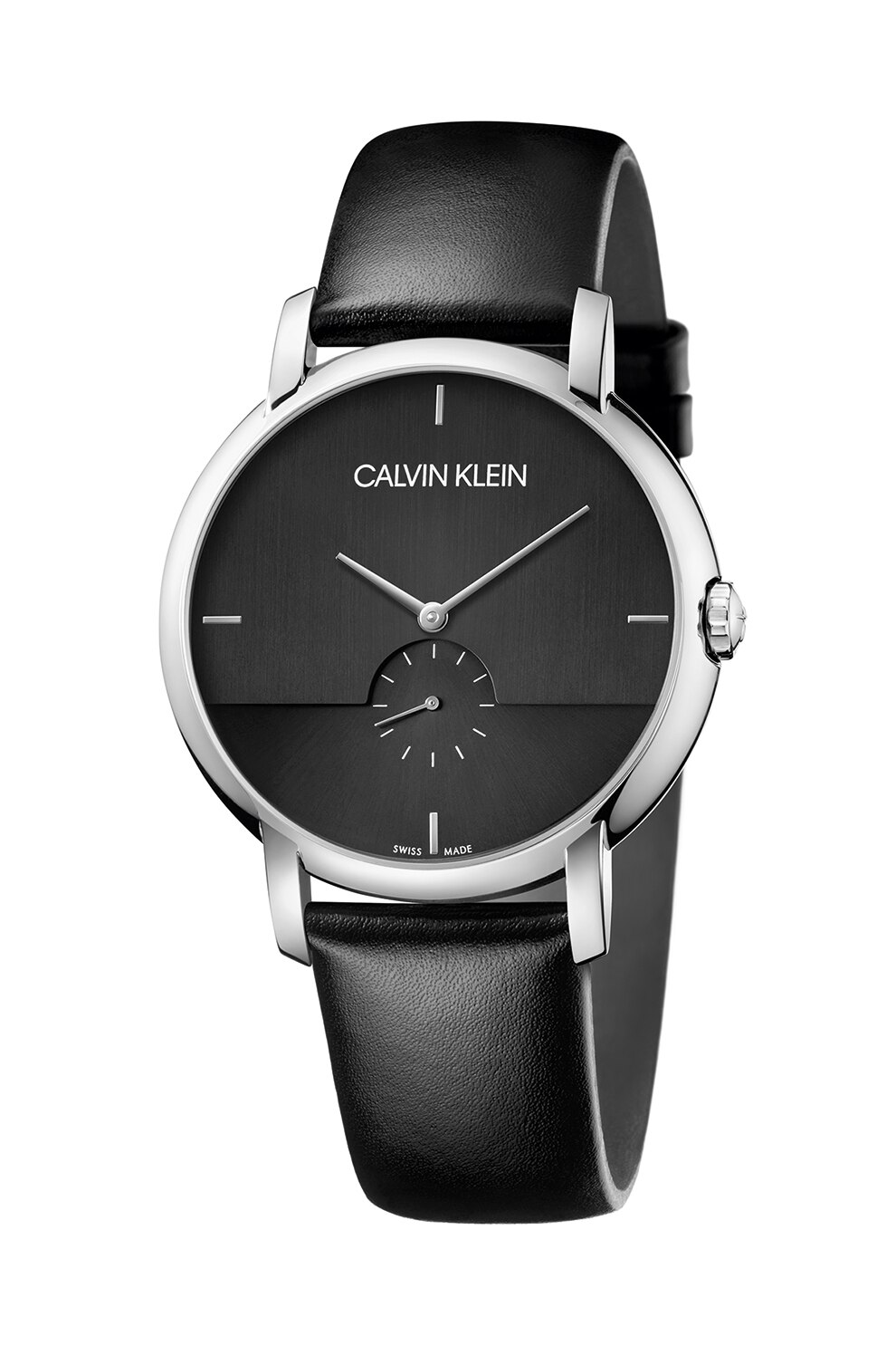CALVIN KLEIN, Ceas quartz cu o curea de piele, Negru