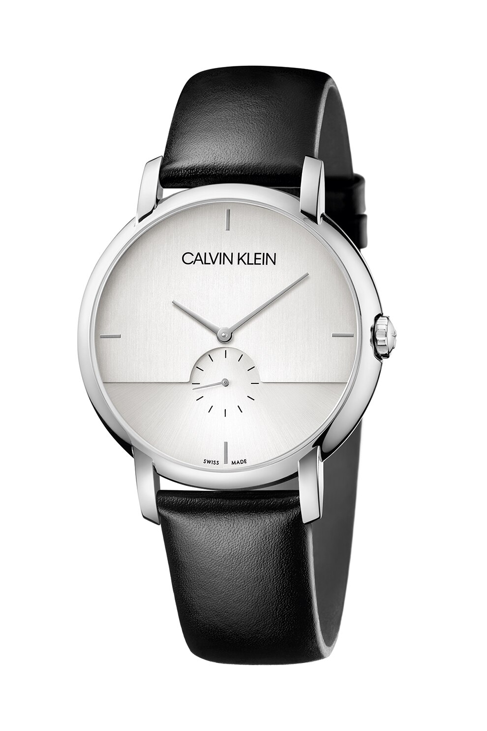 CALVIN KLEIN, Ceas quartz cu o curea de piele, Negru