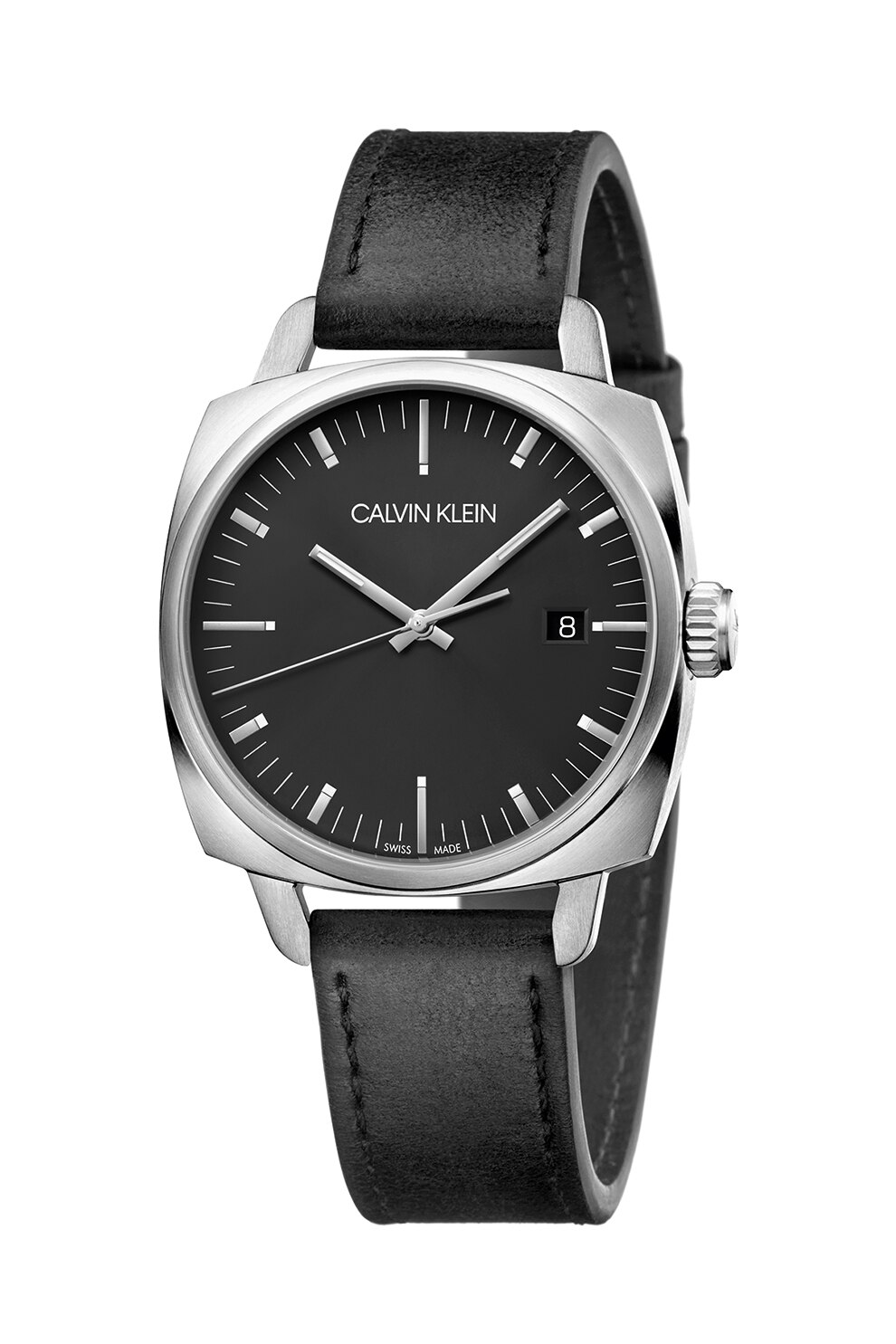 CALVIN KLEIN, Ceas quartz cu o curea de piele, Negru