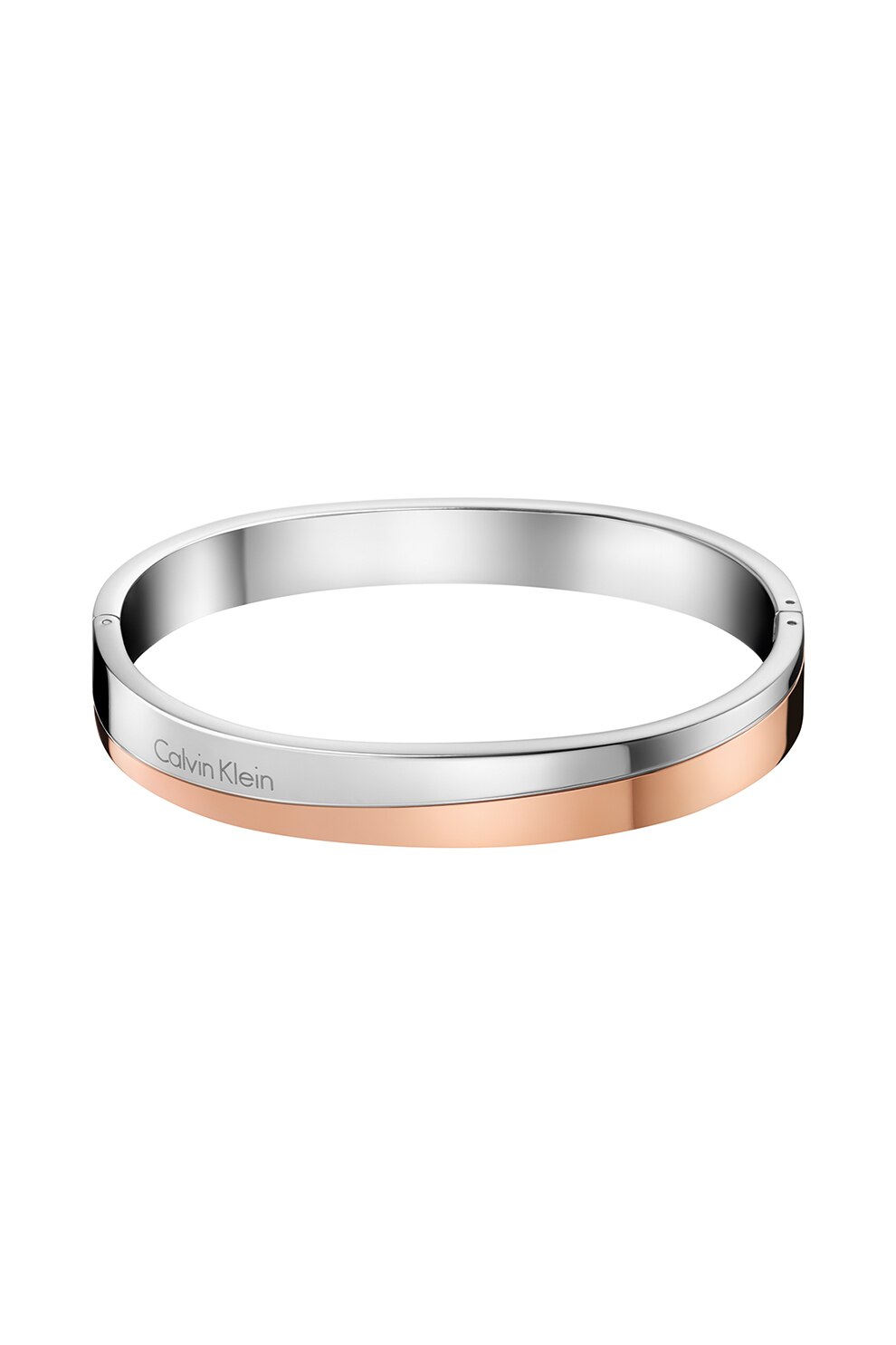 CALVIN KLEIN, Bratara rigida din otel inoxidabil, cu detaliu logo, argintiu/auriu, 5.4x4.3 CM Standard