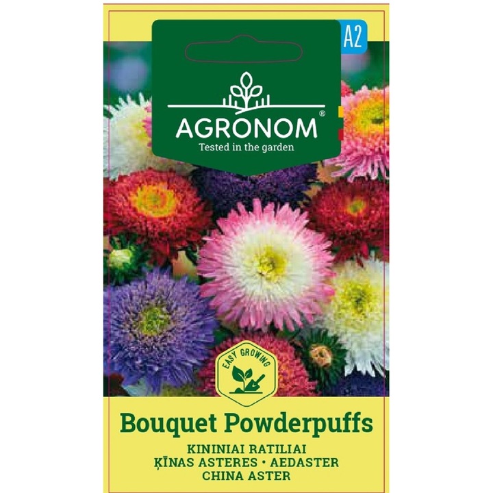 Aster China Bouquet Powderpuffs Mix, Agronom, Seminte, plic, 0.4 grame