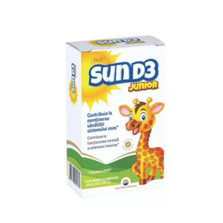 Sun D3 Junior, Sun Wave Pharma, Vitamina D3 800 UI pentru sănătatea sistemului osos și muscular, 10 ml