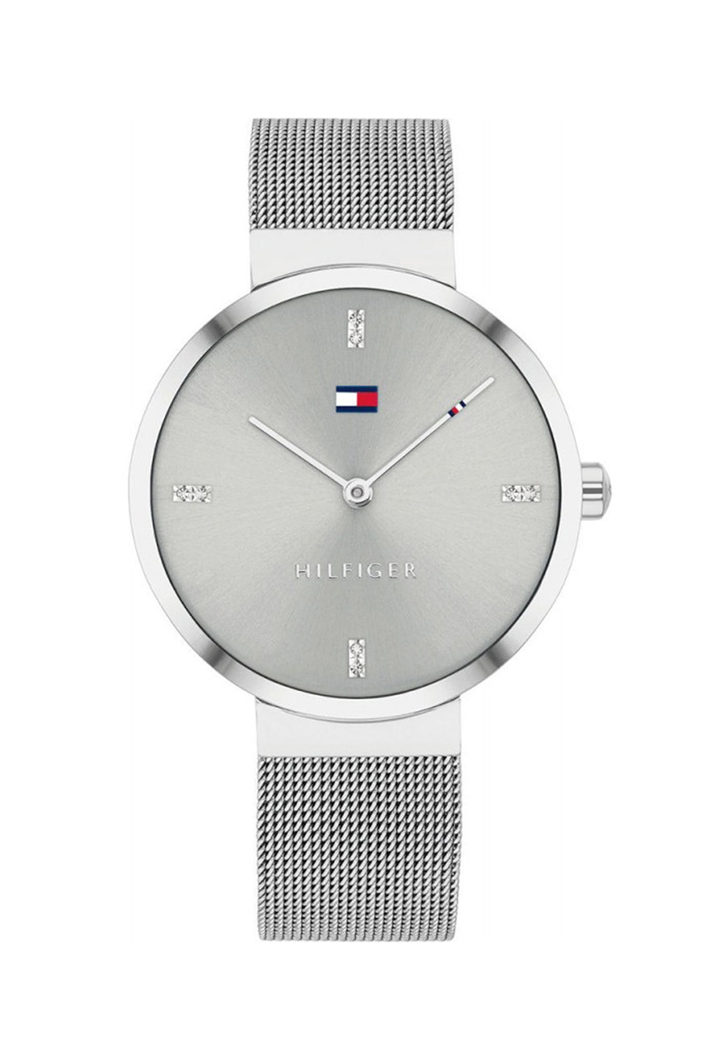 Tommy Hilfiger, Ceas quartz cu bratara cu model tip plasa din otel inoxidabil, Argintiu