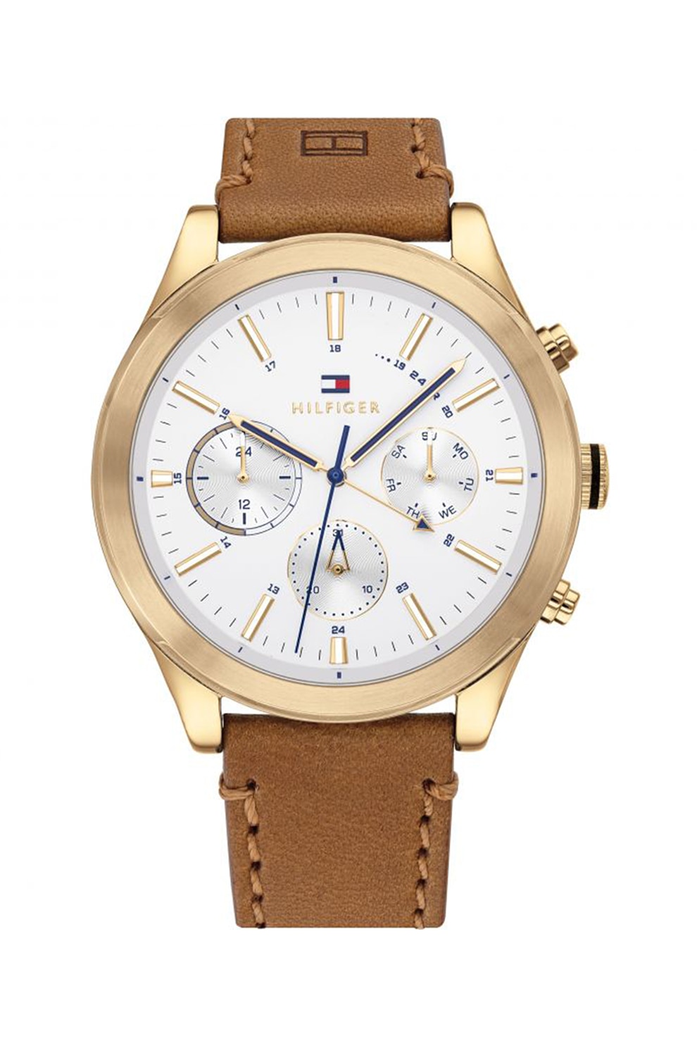 Tommy Hilfiger, Ceas cu o curea de piele si functii multiple, Maro caramel