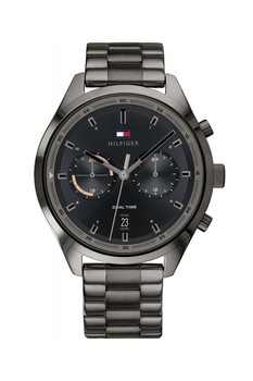 Tommy Hilfiger, Ceas metalic cu doua fuse orare Bennett, Negru Tommy Hilfiger, Ceas metalic cu doua fuse orare Bennett, Negru