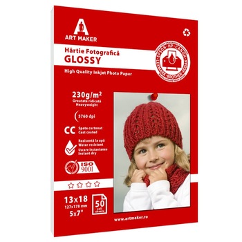 Hartie foto Art Maker Glossy, 230g/mp, CC, 13×18 cm, 50 coli Hartie foto Art Maker Glossy, 230g/mp, CC, 13×18 cm, 50 coli