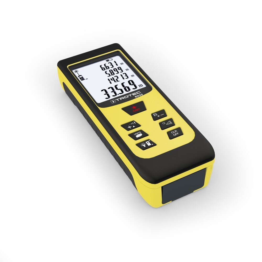 Telemetru TROTEC BD20, Masurari rapide si precise ale distantelor, suprafetelor si volumelor, Taste directe softtouch, Display, Temporizator
