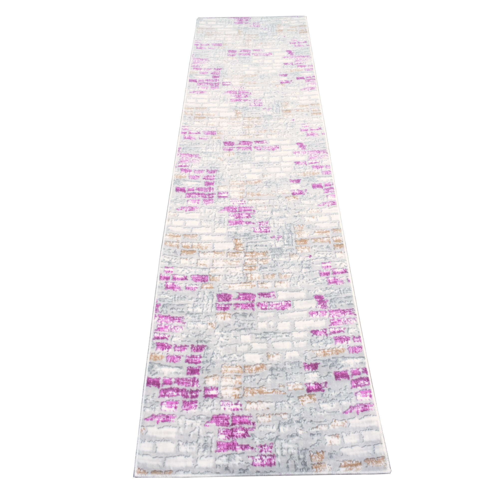 Covor tip traversa Nova 208, 80X200cm , poliester 100% , inaltime plus 6 mm , gramaj 1250 g/mp , antialunecare , dos PVC cu puncte, model pete roz